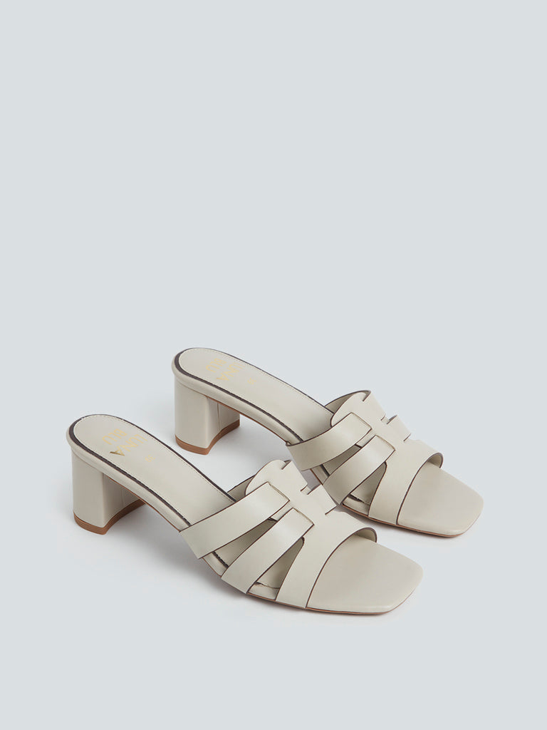 LUNA BLU Ivory Cross-Strap Heeled Sandals